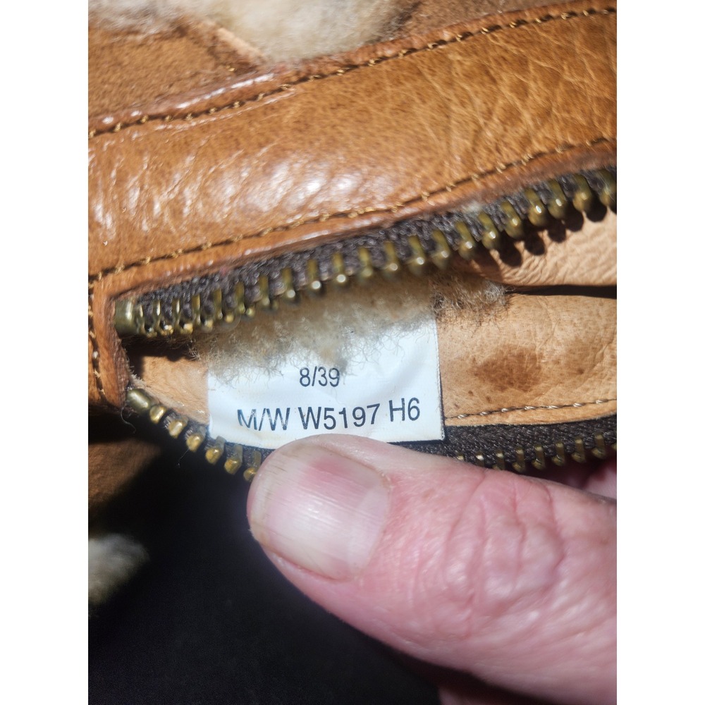 Born W5197 H6 Women Tan Leather Shearling Trim Mid-Calf Wedge Boots Size 8/39 - Picture 4 of 8